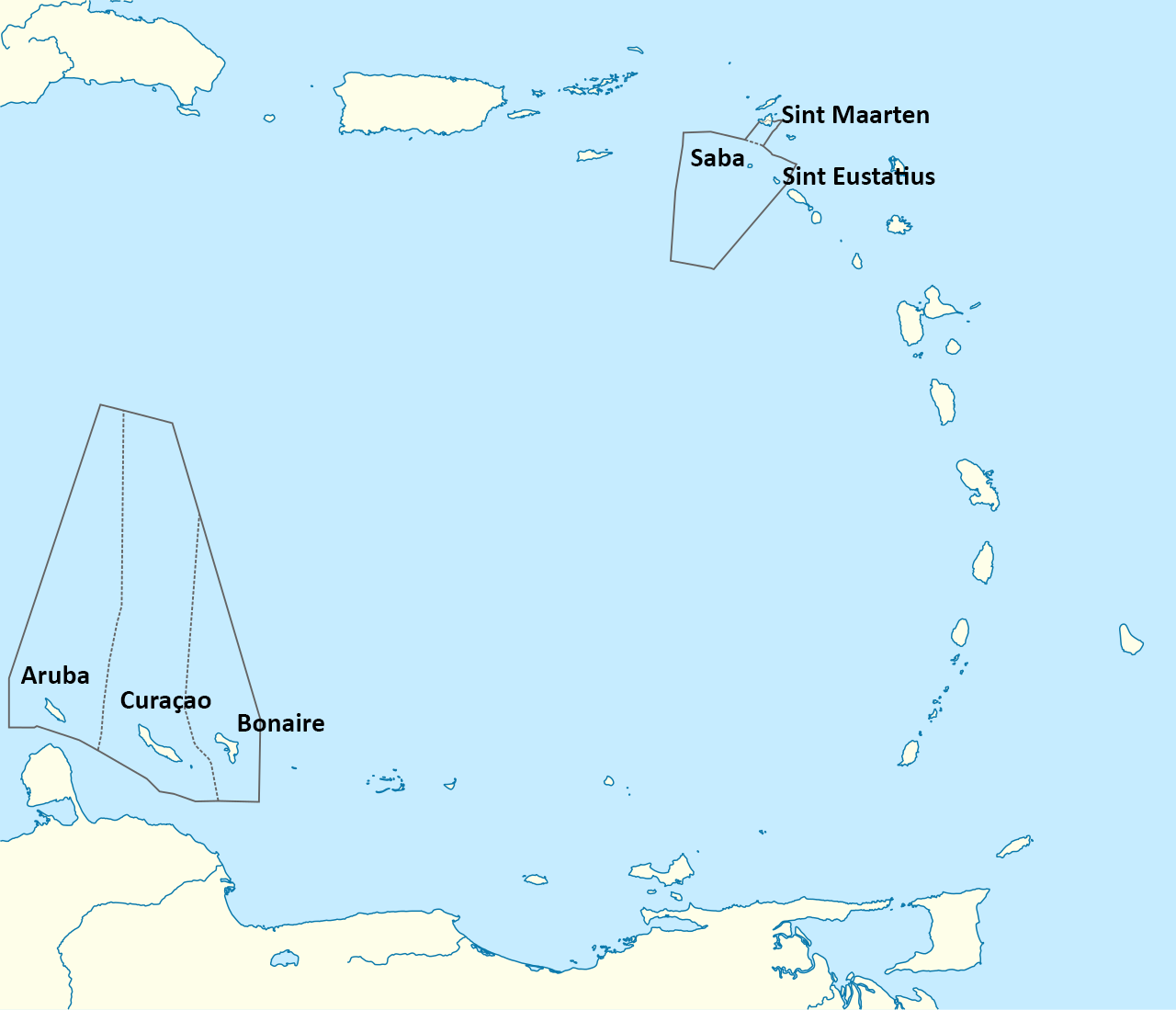 more detailed map showing the outlines of the Exclusive Economic Zones around the ABC and SSS islands